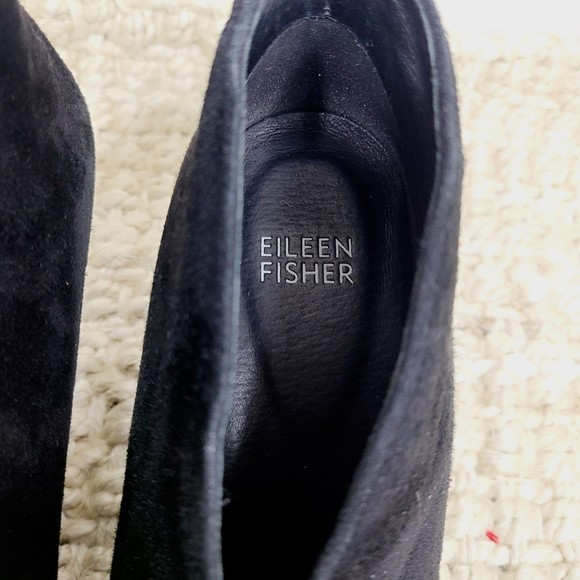 Eileen Fisher Nelson Ankle Bootie 7.5 Black Suede Slip-On Closed-Toe Block Heel - Picture 4 of 7